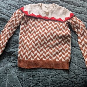 Madewell Red and Brown Chevron Crew Neck Sweater